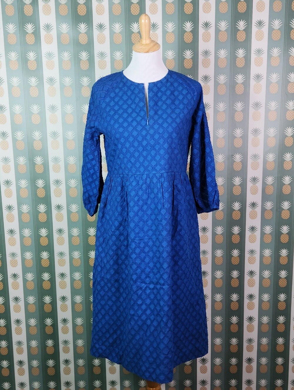 Beau & Ro Classic Blue Textured Midi Dress